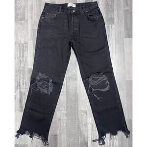 We The Free Black Distressed Jeans 26 High Rise Raw Hem Straight Leg Free People